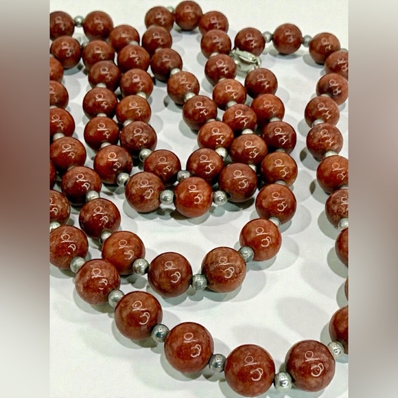 Sterling Silver Red Jasper Beaded Necklace – 30” Natural Gemstone Strand - Picture 15 of 17
